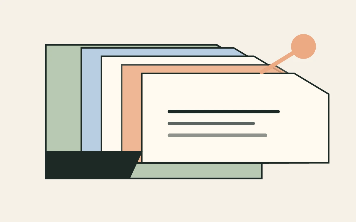 Five nested paper sheets form a layered context packet.